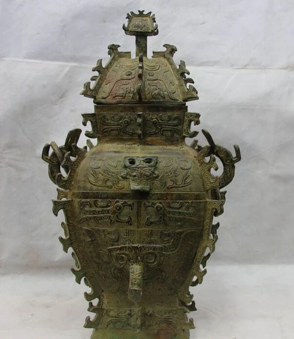 

Elegant old S1520 21" China Royal Palace Bronze Carved Wild animal Beast Zun Bottle Flask Pot Vase statue (A0322) A0403