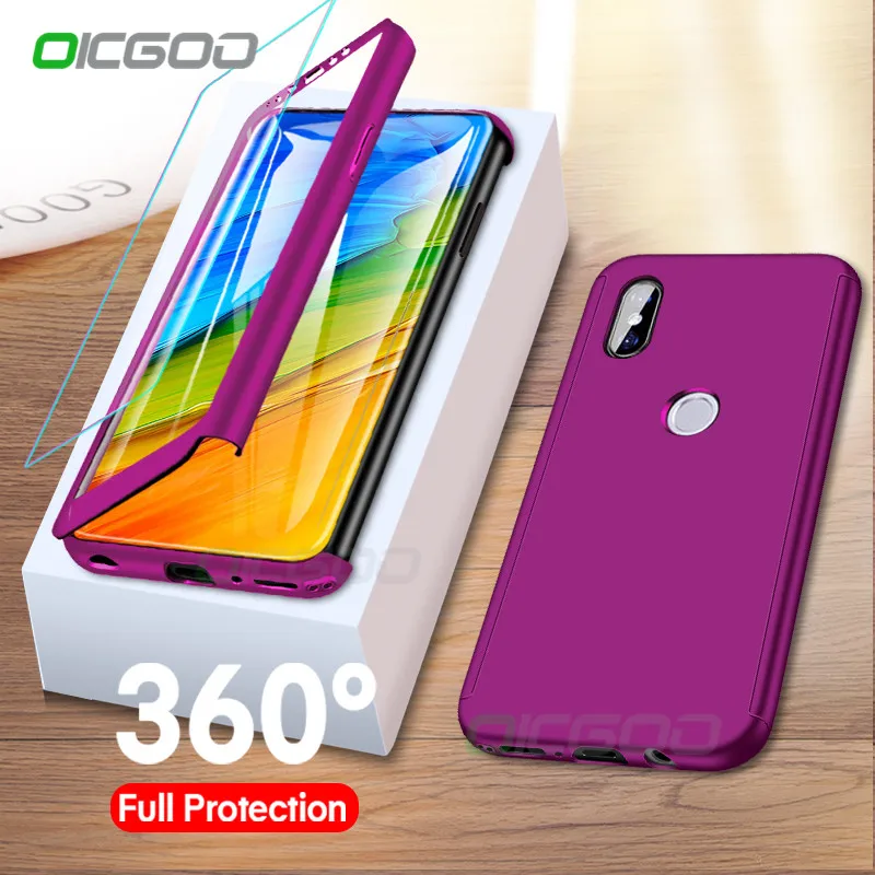 OICGOO Luxury 360 Full Cover Case For Xiaomi Redmi 5 Plus S2 6A 6 Pro Note 5A Phone Cases For Redmi Note 5 6 Pro Case With Glass