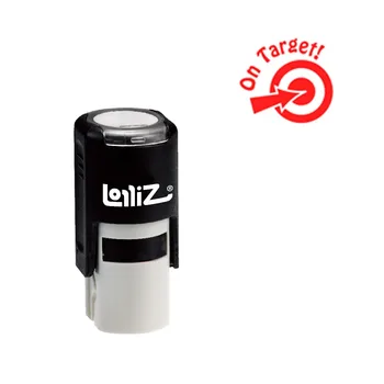 

LolliZ "ON TARGET!" Round Self-Inking Stamp, Teacher Stamp W/Lid, Laser Engraved Rubber, RED