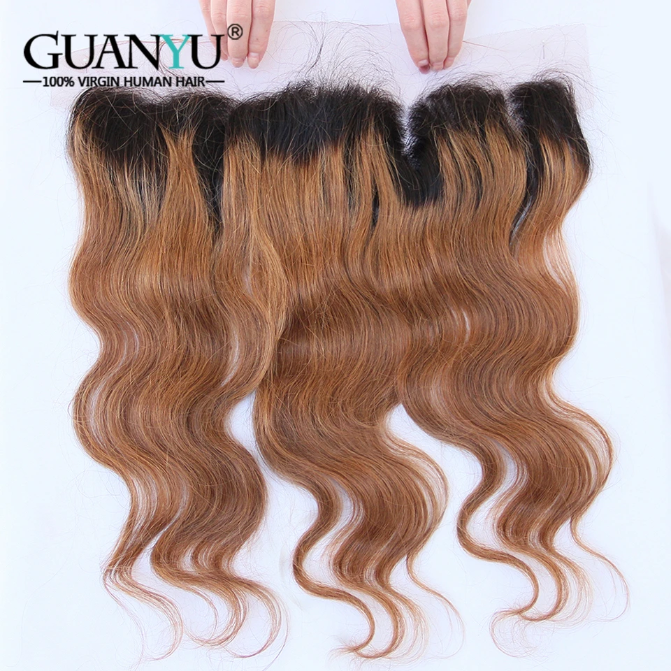 Guanyuhair 1B/30 коричневый Ombre бразильский волос Weave комплект средства ухода за кожей волна натуральные волосы remy 3 s с фронтальной 13X4