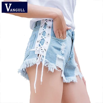 

Vangull Denim Shorts Women Side Lace Up Short Jeans 2019 New Summer Casual Tassel Short Pants Female Jeans High Waist Shorts