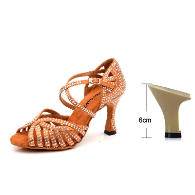 SHOYDANC/Танцевальная обувь; обувь для латинских танцев для женщин; обувь для сальсы; обувь для латинских танцев для девочек; Обувь для бальных танцев; Цвет черный, бронзовый; кожа; Каблук Куба - Цвет: Brown 6cm