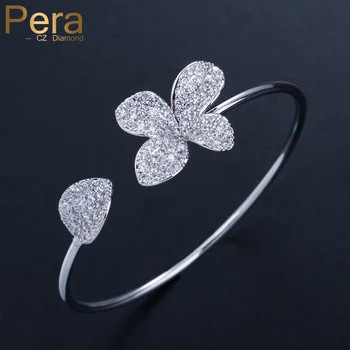 

Pera Fashion Ladies Prom Party Adjustable Size Bangle Jewelry Silver Color Big Flower Shape Cuibc Zircon Bracelet For Gift Z003