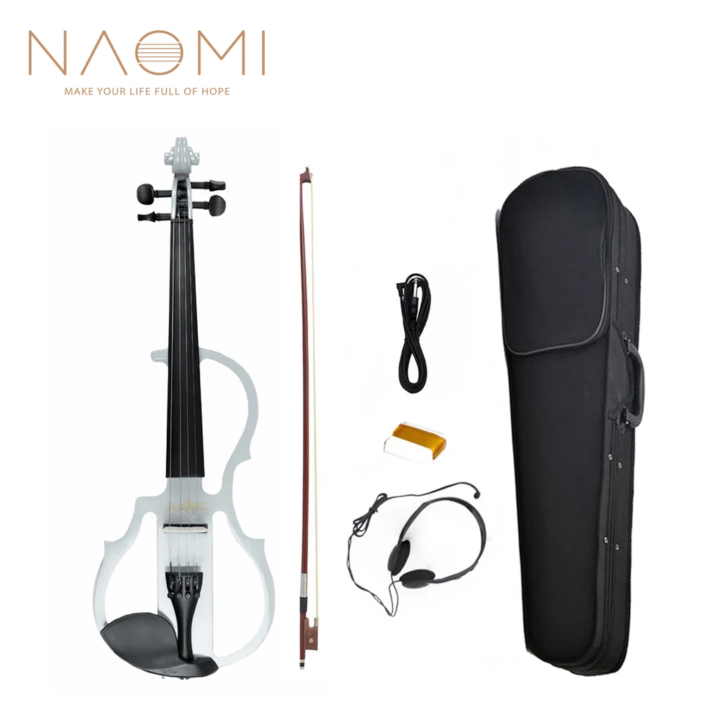 

NAOMI Violin 4/4 Electric Violin Solid Wood Silent Violin-Bow+Bridge+Case-Grey SET New