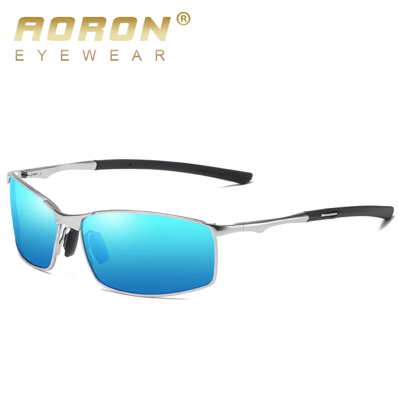 Silver Blue Aoron мужские поляризованные солнцезащитные очки для спорта, уличные солнцезащитные очки для вождения, мужские солнцезащитные очки в металлической оправе gafas de sol hombre - Цвет линз: Silver Blue