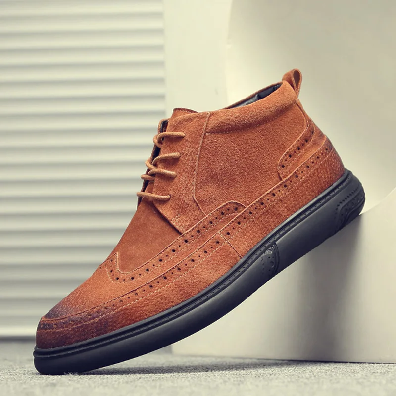 

Winter Shoes Mens Ankle Boots' Casual Chelsea Boots Mens Round Toe Suede Leather Men Winter Boots Men lace-up Military Boot Army