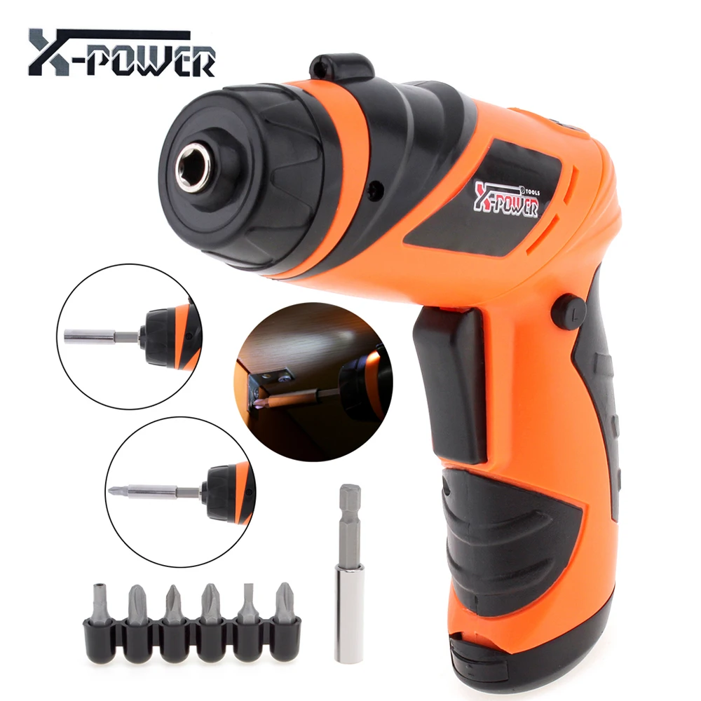 

6V Battery Operated Cordless Screwdriver Mini Rotary Wireless Electric Screw Driver Power Tools + Drill Chuck + Screw Head Set