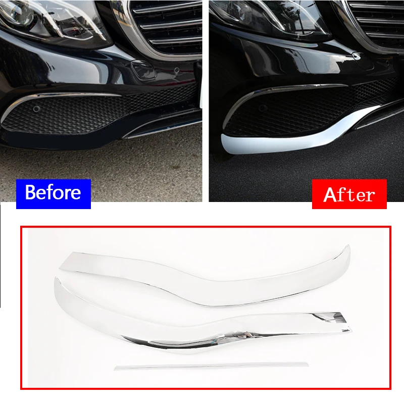 

3Pcs Carbon Fiber ABS Chrome Front Bumper Plate For Mercedes Benz E Class W213 2016-2019 Car Accessories