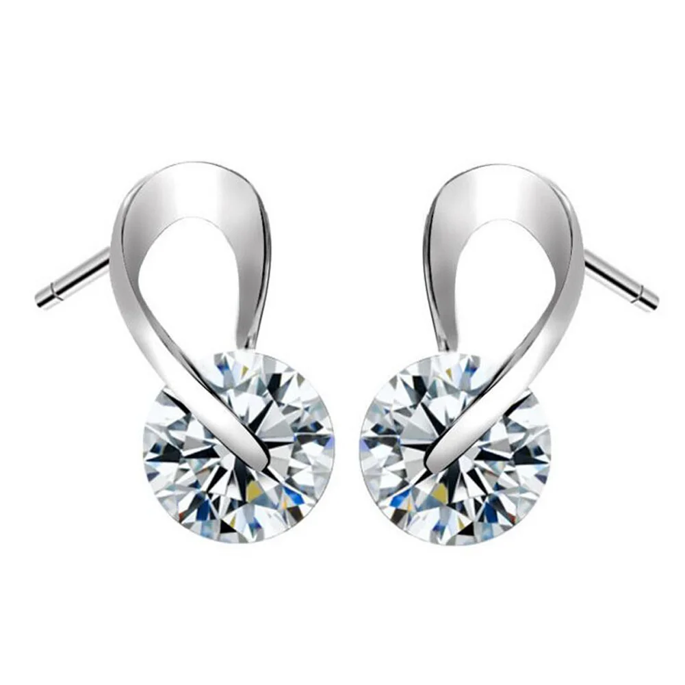 

Romantic Gold Silver Tone Geometric Shape Round Crystal Zircon Stud Earring Shining Delicate Ear Studs