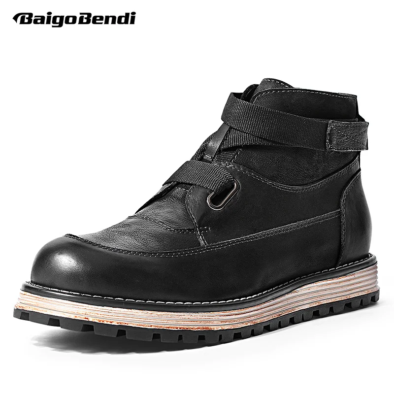 

Must Have Men Full Grain Leather Hook Loop Boots British Style Black Man Casual Ankle Boots 2018 Trendy Shoes
