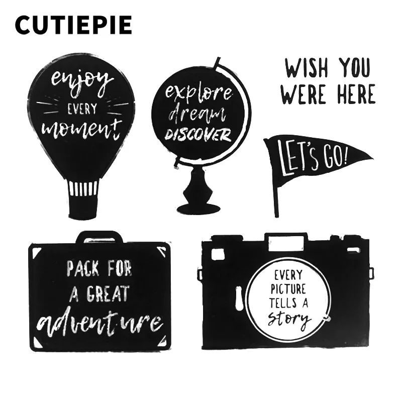 

Camera Travelling Bag with Words Transparent Clear Stamps for Scrapbooking DIY Photo Album Embossing Folder Paper Template Sheet