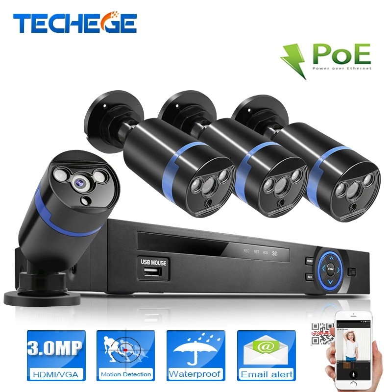  Ttechege 2016 new 8CH 5MP 48V Real PoE NVR 3.0MP IP Camera POE System P2P Cloud NVR KIT CCTV System Video Recording CMS/P2P View 