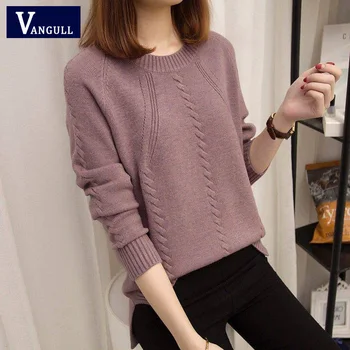 

VANGULL Pullover women's sweaters autumn winter O-neck long-sleeved short paragraph bottoming shirt women's version of the loose