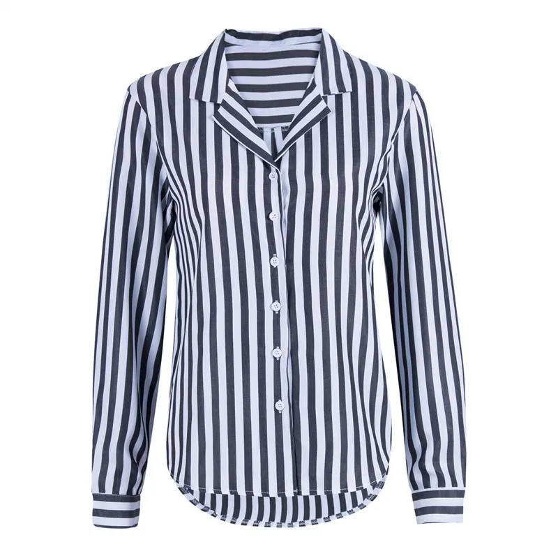 Для женщин модная блуза вертикальный StripesShirt черный, красный с длинным рукавом осень-зима рубашки Vogue Дамы Блузка Новая Горячая блузки Топы