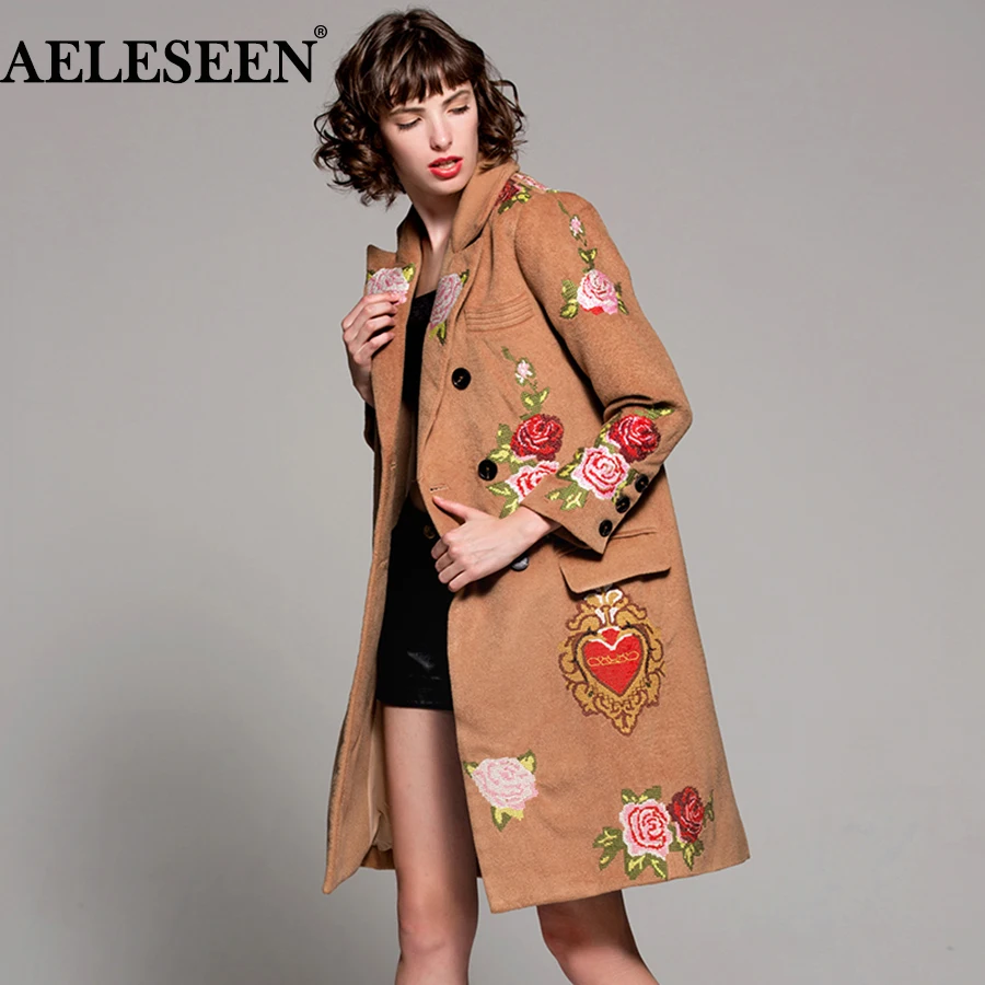 2017 Warm Coat Winter Fashion New Women Overcoat Flower Lapel Long