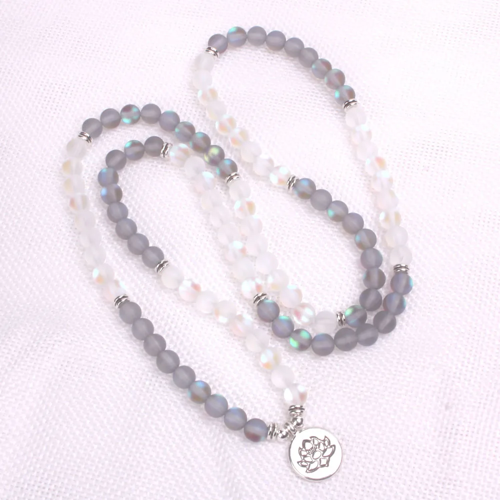 6 мм матовые сверкающие стеклянные бусины браслет для женщин 108 Медитация Мала лотос ожерелье ОМ Браслет