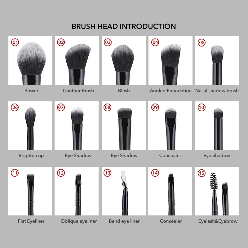 ZOREYA 15pcs Makeup Brushes Make Up Brushes Powder Eyebrow Foundation Blush Cosmetic Kits Professional Completa Makeup Tools