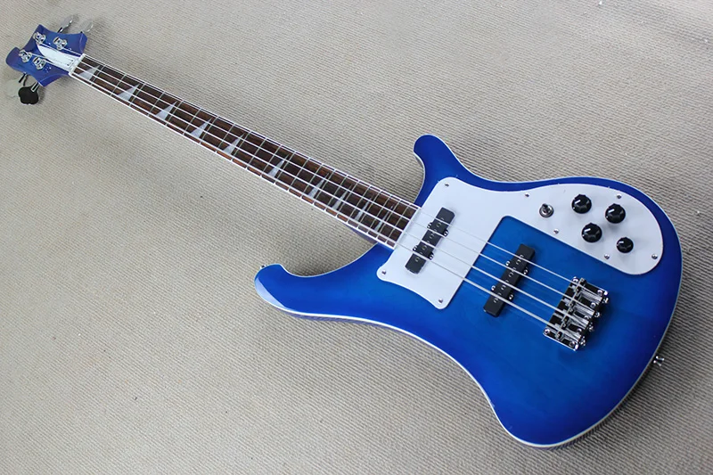 

Blue 4 Strings Electric Bass Guitar with 2 Pickups,White Pickguard,Rosewood Fretboard,White Binding,offering customized services