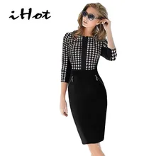 Women Formal Bodycon Dress Elegant Vintage 1 2 Sleeve Zipper tartan Sheath Party Casual Tunic Pencil