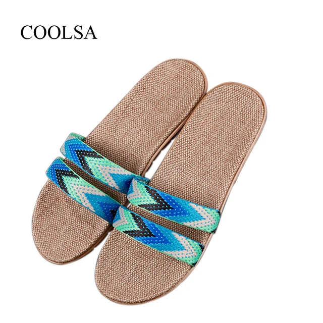 COOLSA Women's Summer Linen Slippers Women Hemp Slides Women's Flax Slippers Breathable Non-slip Fashion Indoor Flat Slippers 