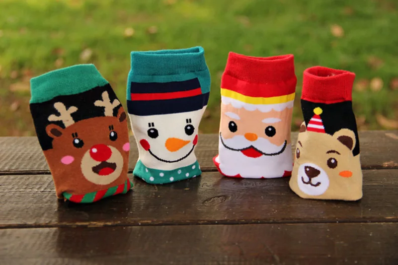 4 пары, женские рождественские носки забавные женские носки с милым рисунком Санта Клауса и оленя для девочек Meias Calcetines, зимние теплые хлопковые носки