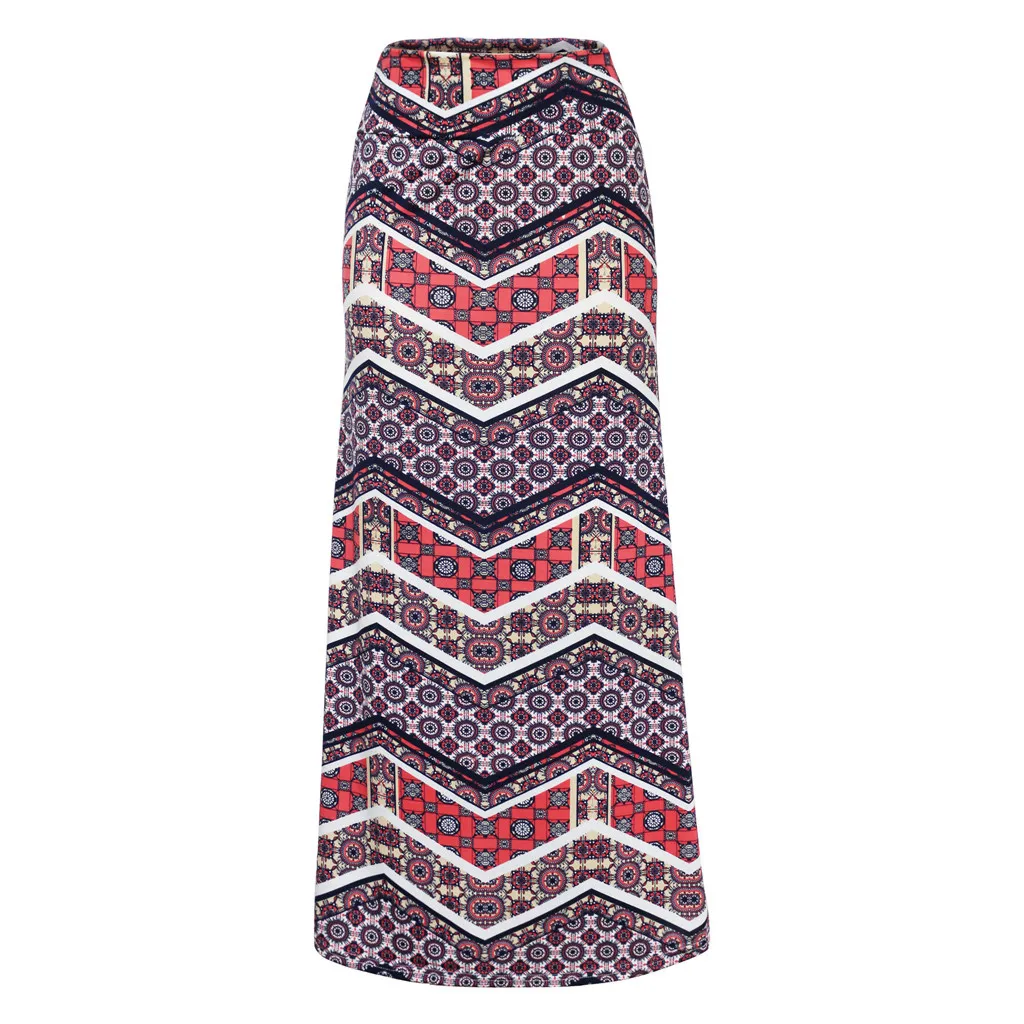 

2019 Spring Fashion New Floral Contrast Color A-Line Elastic High Waist Skirt All-match Female's Jupe Longue Femme*