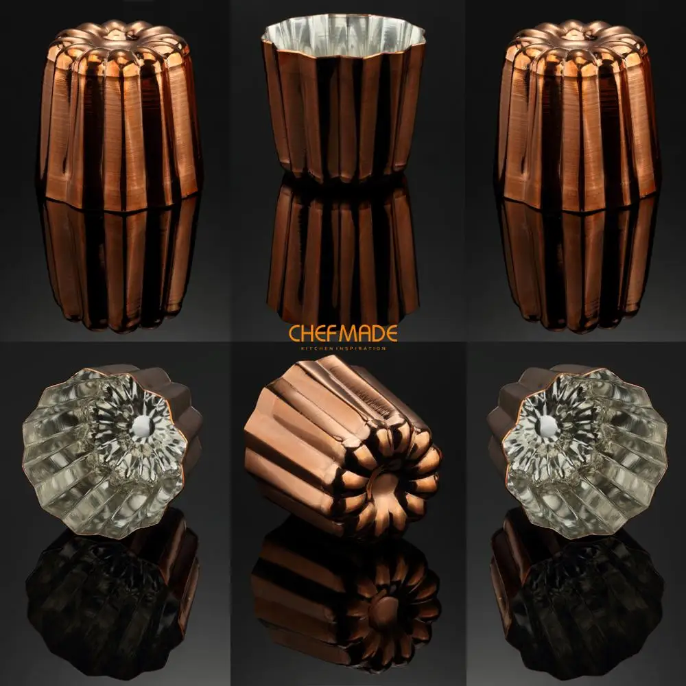 

CHEFMADE Copper Canele Mold 6pcs, 2-Inch Cannele Muffin Cup, FDA Approved Tinned Interior Made In Italy