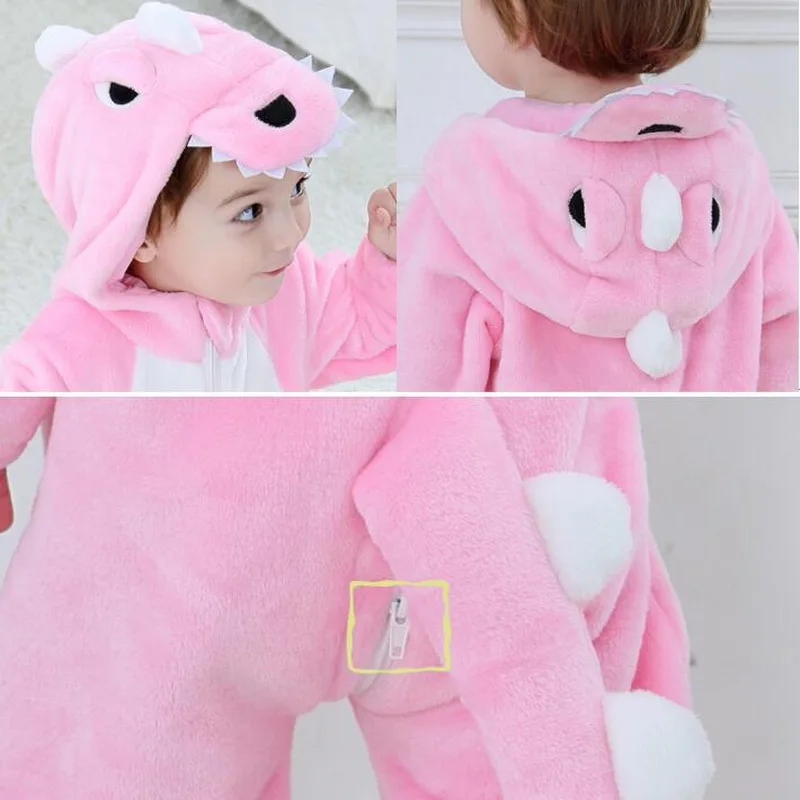 2018 Infant Cosplay Dinosaur Romper Baby Boys Girls Jumpsuit New born Clothing Hooded Toddler Clothes Cute Romper Baby Costumes