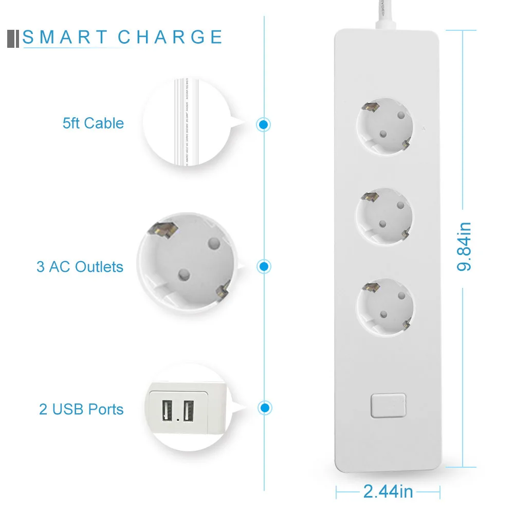 WiFi умная лента питания, Беспроводная розетка с таймером, дистанционное управление через смартфон для Android/iOS/Google Home/Amazon Alexa