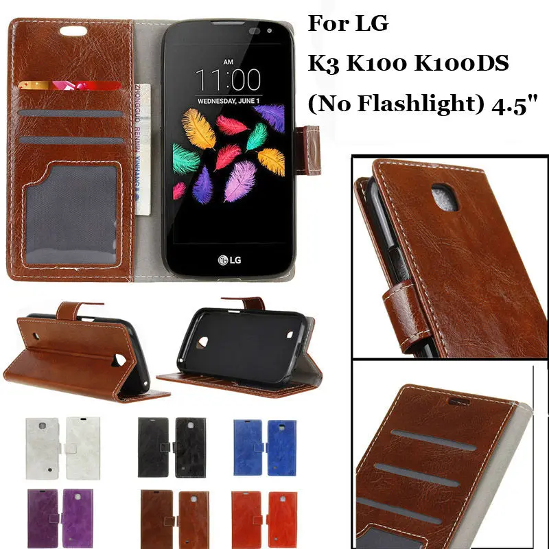 

Luxury Retro Flip Leather Case With Photo Frame Card Insert Slots Wallet Stand Holder Cover For LG K3 K100 K100DS (No Flashlight