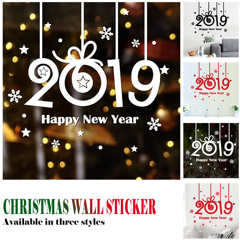 Наклейка на стену ПВХ Happy Новый год реалистичные обои 2019 красивые стены Стикеры Прямая доставка