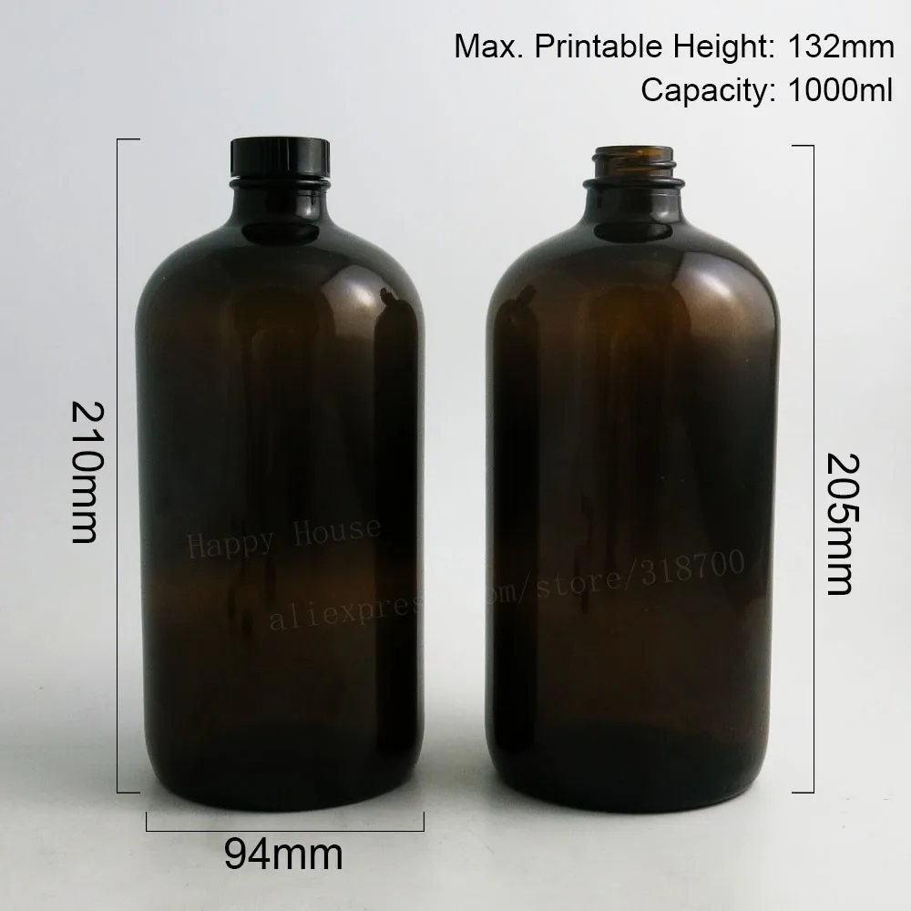 60/lot 1000 мл 33 унции боросиликатного цвета темного янтаря Стандартный Бостон круглые стеклянные бутылки с черный фенольных застежка PE конуса