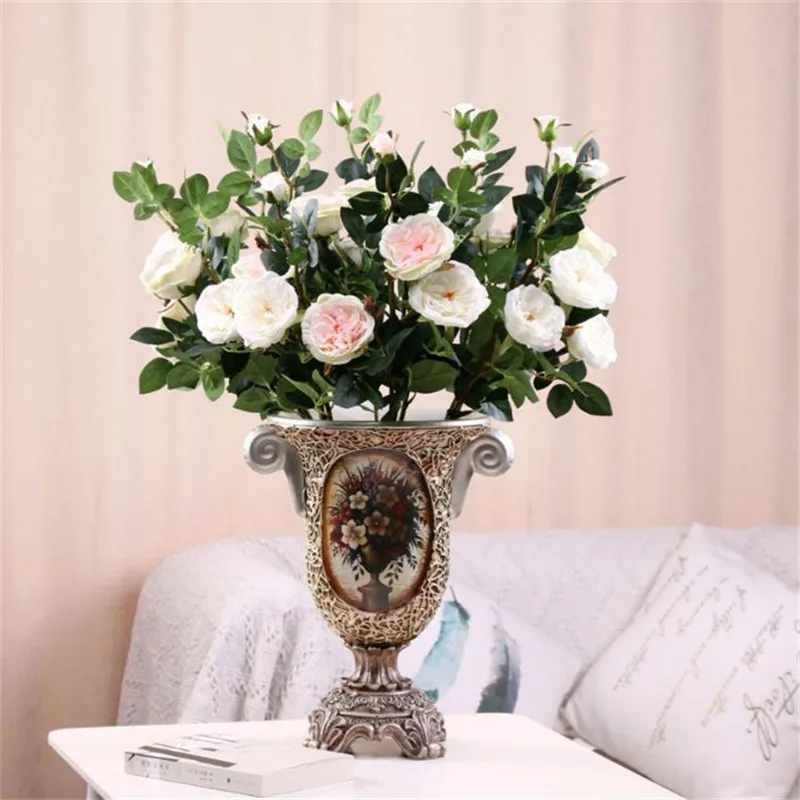 

8Pcs Fake Long Stem Camellia (3 heads/piece) Simulation Tea Rose for Wedding Home Showcase Decorative Artificial Flowers
