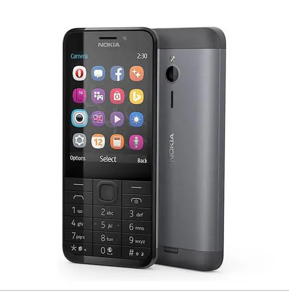 Nokia 230 разблокированный GSM 2,8 дюймов две sim-карты и одна карта 2MP QWERTY клавиатура английский Восстановленный мобильный телефон - Цвет: Черный