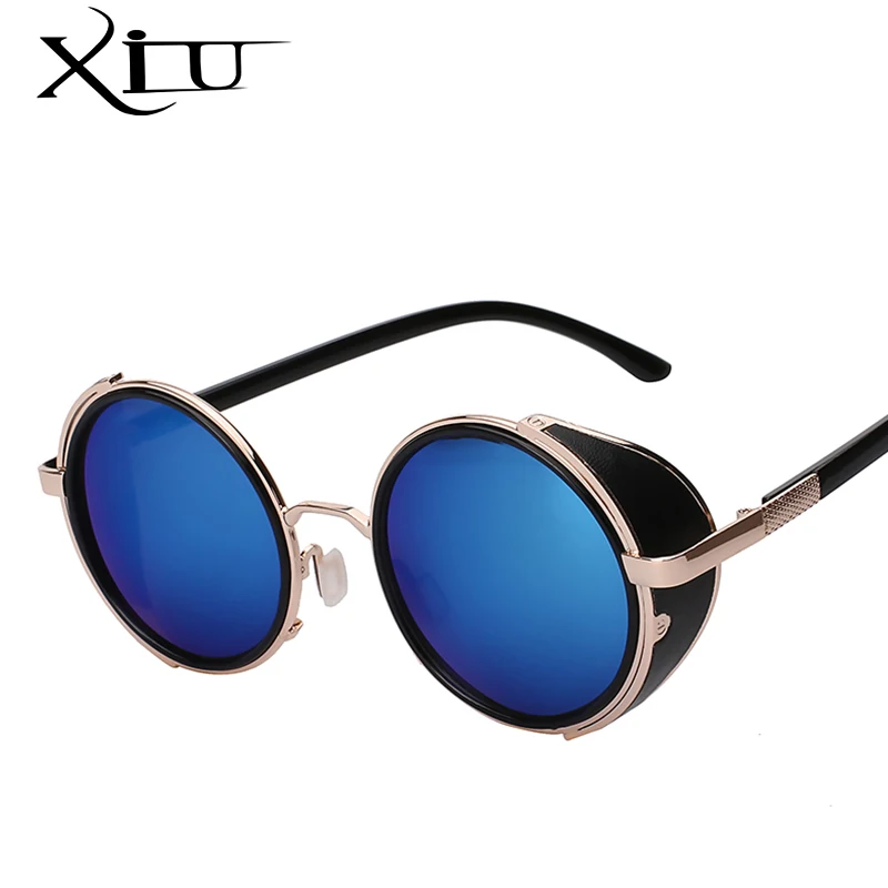 XIU Sunglasses Steampunk Men Sunglass Retro Vintage Round Metal Wrap