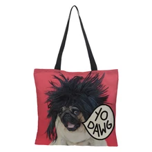 Женская Складная Сумочка, сумки на плечо, пляжная сумка с милыми принтами, женская сумка для покупок, льняная мягкая модная сумка на молнии для лета