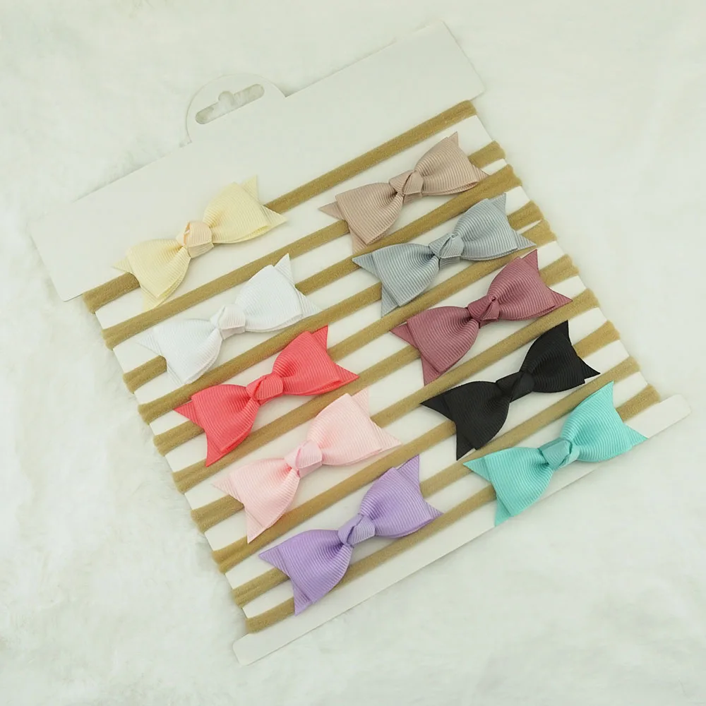 

10 Pcs/lot Nylon Headbands Mini Solid Infant Hairbow Elastic Hair Bands For Newborn Cute Kid Ribbon Bow Girls Hair Accessories