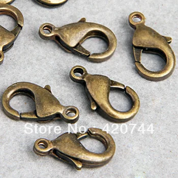 

100pcs/Lot Antique Bronze Brass Metal Lobster Clasp Hook Beads 0.59x0.31"