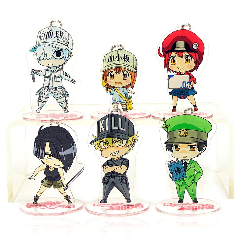 

6 types Anime Cells At Work Acrylic Keyring Figure Stand Toy Collection Model Home Desk Decor Souvenir Fashion Jewelry Keychain