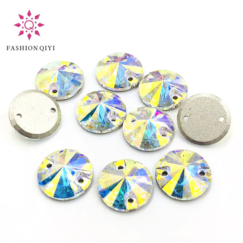 

Round Hand-sewn rhinestones High quality Flat bottom double hole AB color sew on rhinestones DIY Clothing & Accessories