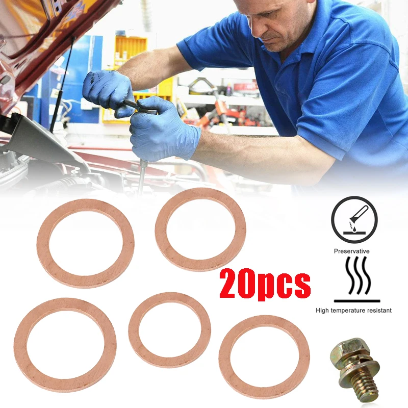 

Portable 10X14X1MM 20PCS/Set Assorted Copper Washer Gasket Sealing Ring Sump Plug Kit
