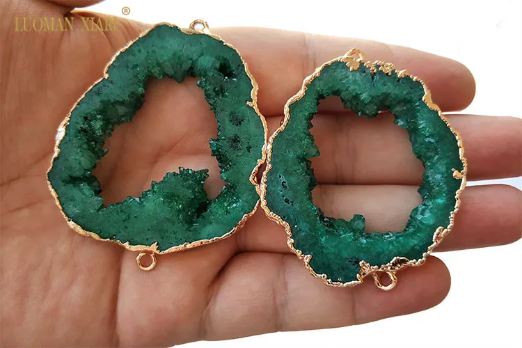 1 шт. натуральный уникальный зеленый 2 круг соединения Drusy Кристалл Камень Кулон Нерегулярные Geode DIY ожерелье для изготовления ювелирных изделий