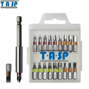 TASP 20pcs Colour Coded Screwdriver Bit Set Head PH Torx Flat Hex Head with Magnetic Holder & Storage Box - MSWB2025