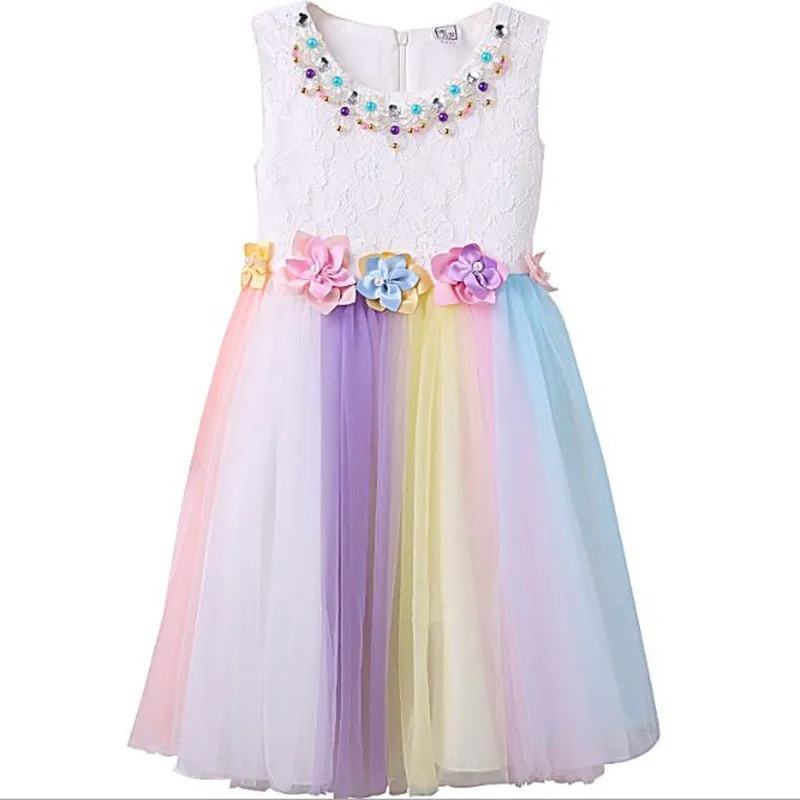 new girls performing rainbow dress Girls Festival Dress baby children
