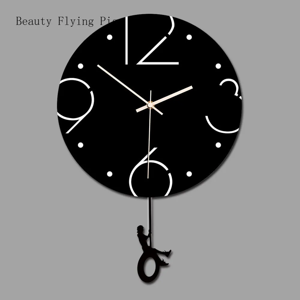 

New explosions acrylic swing wall clock creative home decoration black and white Arabic numerals decorative pendulum clock