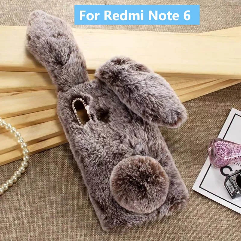 Plush Bunny Case for Redmi Note 6 Soft Fur Cute 3D Rabbit Ears TPU