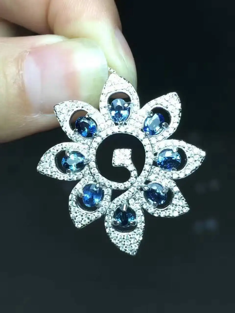 

natural blue sapphire pendant S925 silver Natural gemstone Pendant Necklace trendy Elegant Peacock wings women gift jewelry