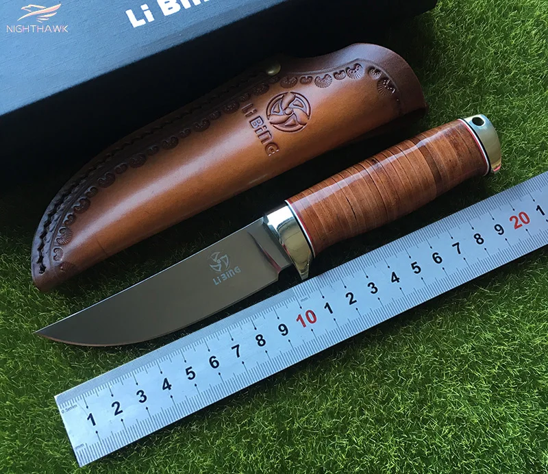 

LiBing Handbook fixed blade knife D2 blade leather copper handle tactical hunt outdoor camping survival Knives EDC tool