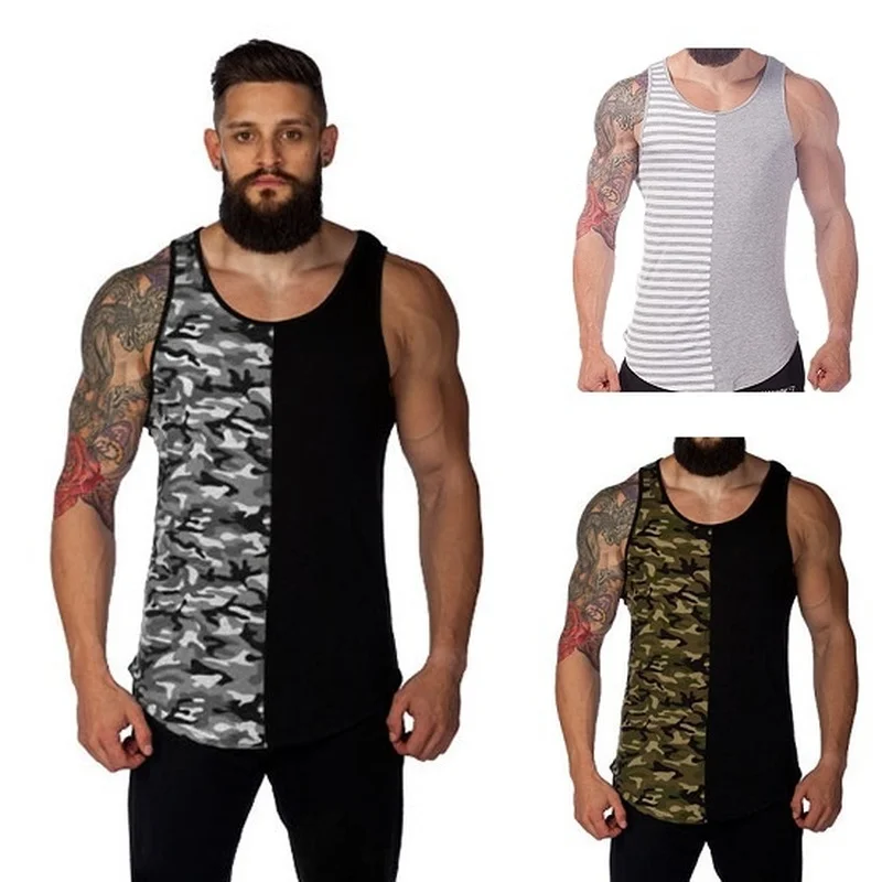 

ZOGAA men clothing 2018 bodybuilding Casual fashion stitching tank top 3-color camouflage gym tank top plus size S-3XL fitness
