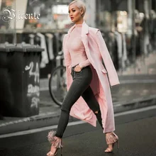 VC НОВАЯ шикарная розовая длинная верхняя одежда из искусственного меха с отложным воротником и длинными рукавами, повседневное Клубное женское длинное шерстяное пальто